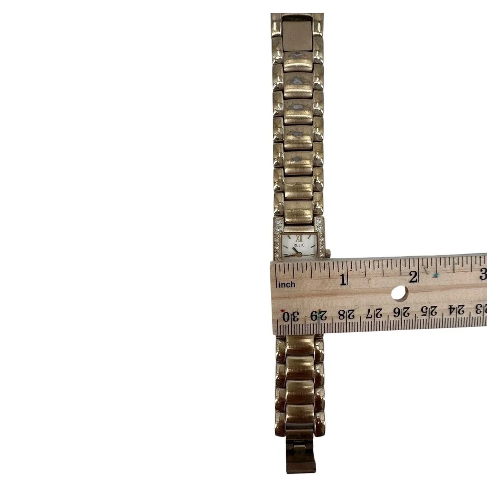 Relic by Fossil Womens Watch Gold Tone Crystal Rectangle Link Bracelet ZR33695